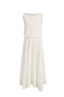Nellie Cutwork Embroidered Scarf Tie Layered Sleeveless Dress in 100% Cotton with Lace