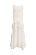 Nellie Cutwork Embroidered Scarf Tie Layered Sleeveless Dress in 100% Cotton with Lace