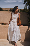 Nellie Cutwork Embroidered Scarf Tie Layered Sleeveless Dress in 100% Cotton with Lace