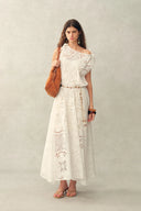 Nellie Cutwork Embroidered Scarf Tie Layered Sleeveless Dress in 100% Cotton with Lace