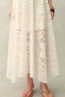 Nellie Cutwork Embroidered Scarf Tie Layered Sleeveless Dress in 100% Cotton with Lace