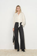 Nia Hand Studded Fringed Straight Leg Jeans