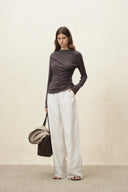 Nyx Drapy Ruched Off Shoulder Top in Tencel Blend
