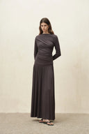 Nyx Drapy Ruched Off Shoulder Top in Tencel Blend
