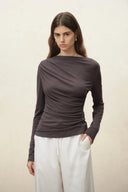 Nyx Drapy Ruched Off Shoulder Top in Tencel Blend