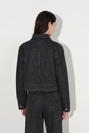 Oliver Crystal Embellished Leopard Print Cropped Jacket in Cotton Denim