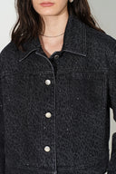 Oliver Crystal Embellished Leopard Print Cropped Jacket in Cotton Denim