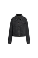 Oliver Crystal Embellished Leopard Print Cropped Jacket in Cotton Denim