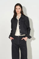 Oliver Crystal Embellished Leopard Print Cropped Jacket in Cotton Denim