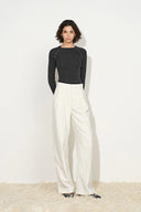 Olivia Button Slit Wide Leg Pants in Wool Blend