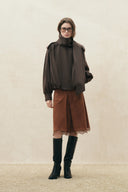 Oria Scarf Tie Bubble Hem Cropped Jacket in Wool Blend