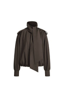 Oria Scarf Tie Bubble Hem Cropped Jacket in Wool Blend