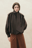 Oria Scarf Tie Bubble Hem Cropped Jacket in Wool Blend