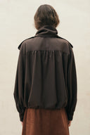 Oria Scarf Tie Bubble Hem Cropped Jacket in Wool Blend