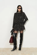 Paris Ruched Shimmering Polka Dots Dress