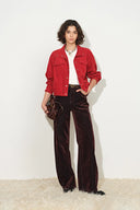 Patence Burgundy Sheen Curved Leg Jeans in 100% Cotton Denim