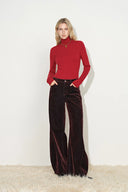 Jeans Patence bordeaux con lucentezza e gamba curva in denim 100% cotone