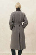Paula Belted Herringbone Long Coat in Wool Blend
