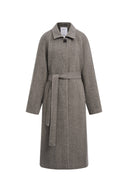 Paula Belted Herringbone Long Coat in Wool Blend