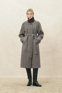 Paula Belted Herringbone Long Coat in Wool Blend
