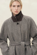 Paula Belted Herringbone Long Coat in Wool Blend