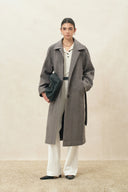 Paula Belted Herringbone Long Coat in Wool Blend