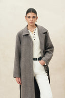 Paula Belted Herringbone Long Coat in Wool Blend