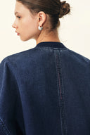 Quinn Denim Bomber Jacket in Lightweight Plain-Weave Denim