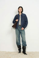 Quinn Denim Bomber Jacket in Lightweight Plain-Weave Denim
