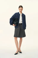 Quinn Denim Bomber Jacket in Lightweight Plain-Weave Denim