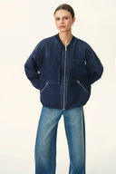 Quinn Denim Bomber Jacket in Lightweight Plain-Weave Denim