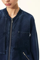 Quinn Denim Bomber Jacket in Lightweight Plain-Weave Denim