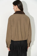 Quinn Vintage Contrast Collar Padded Jacket in Faux Suede