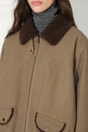 Quinn Vintage Contrast Collar Padded Jacket in Faux Suede