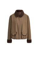 Quinn Vintage Contrast Collar Padded Jacket in Faux Suede