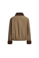 Quinn Vintage Contrast Collar Padded Jacket in Faux Suede