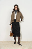 Quinn Vintage Contrast Collar Padded Jacket in Faux Suede