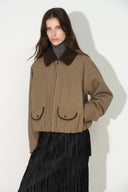 Quinn Vintage Contrast Collar Padded Jacket in Faux Suede