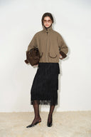Quinn Vintage Contrast Collar Padded Jacket in Faux Suede