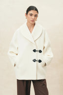 Rae Asymmetrischer Cocoon-Mantel mit Schalkragen aus Wollmischgewebe