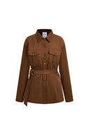 Rae Belted Safari Shirt in Faux Suede