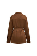 Rae Belted Safari Shirt in Faux Suede
