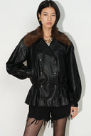 Raven Double Breasted Jacket with Detachable Fur Collar in Vegan Leather