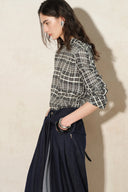 Raven Plaid Mock Neck Tie Back Shirt