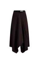 Rhea Burgundy Asymmetric Wrap Midi Skirt in Wool Blend
