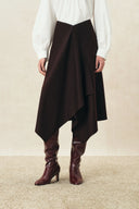 Rhea bordeauxroter asymmetrischer Wickel-Midirock aus Wollmischung