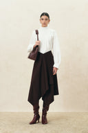 Rhea bordeauxroter asymmetrischer Wickel-Midirock aus Wollmischung