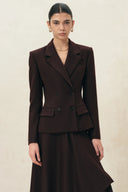 Rhea Burgundy Cinched Waist Blazer in Wool Blend