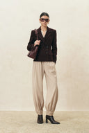 Rhea Burgundy Cinched Waist Blazer in Wool Blend