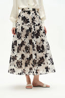 Rhea Jacquard Extended Print Skirt in Heavy Jacquard Mesh